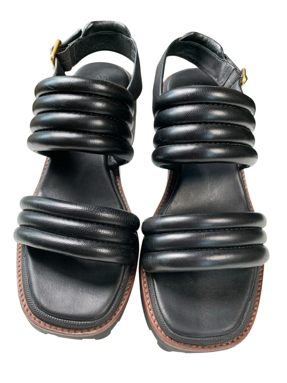Tory Burch Kira Quilted Leather Lug Sole Slingback Sandals Size 9 Black